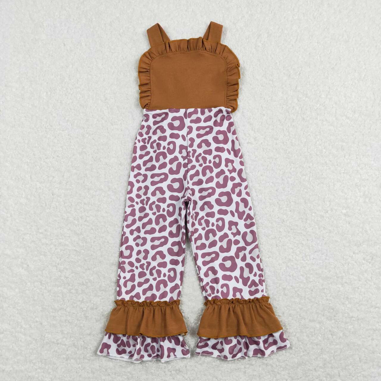 SR0965 Leopard Brown Lace Strap Jumpsuit