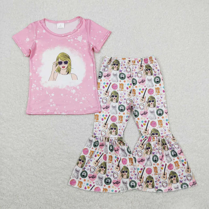 RTS NO MOQ Baby Girls Sibling Sister Concert Singer Shirt Bell Pants Clothes Sets