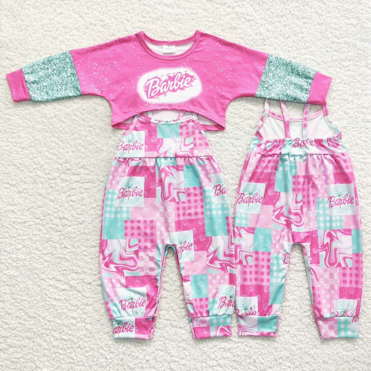 GLP0708 barbie rose red long-sleeved plaid trouser suit overalls set