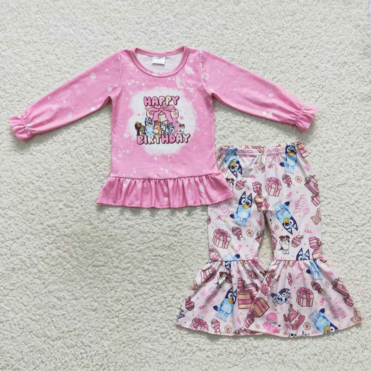 GLP0499 happy birthday gift cartoon dog dog pink long sleeve trousers suit