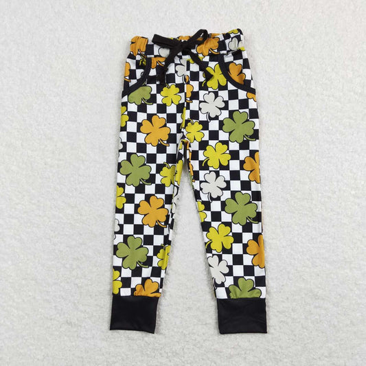 P0402 Four leaf clover black and white plaid trousers