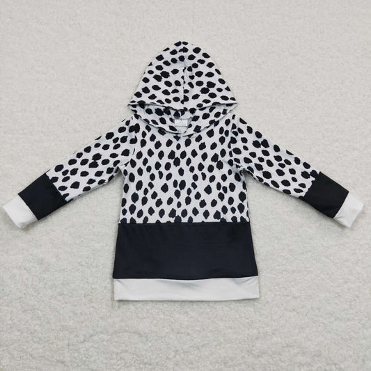 GT0202 Cow print black and white hooded long-sleeved top