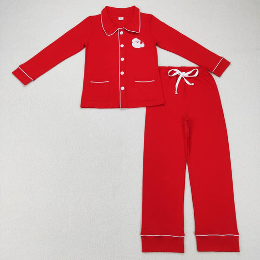 BLP0296 Adult Men Embroidered Santa Pocket Collar Red Long Sleeve Pants Suit