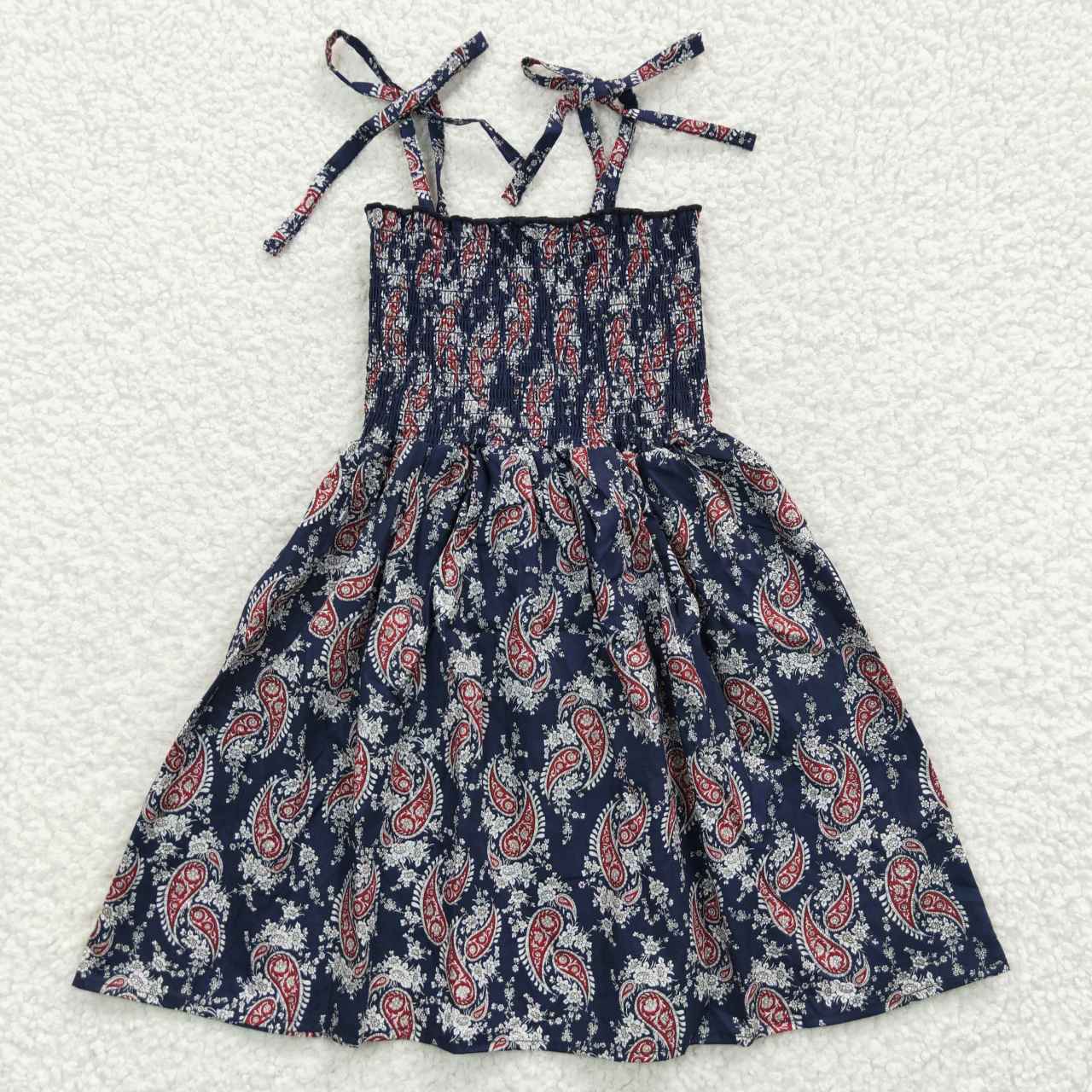 GSD0366 Vintage Pattern Navy Blue Elastic Dress