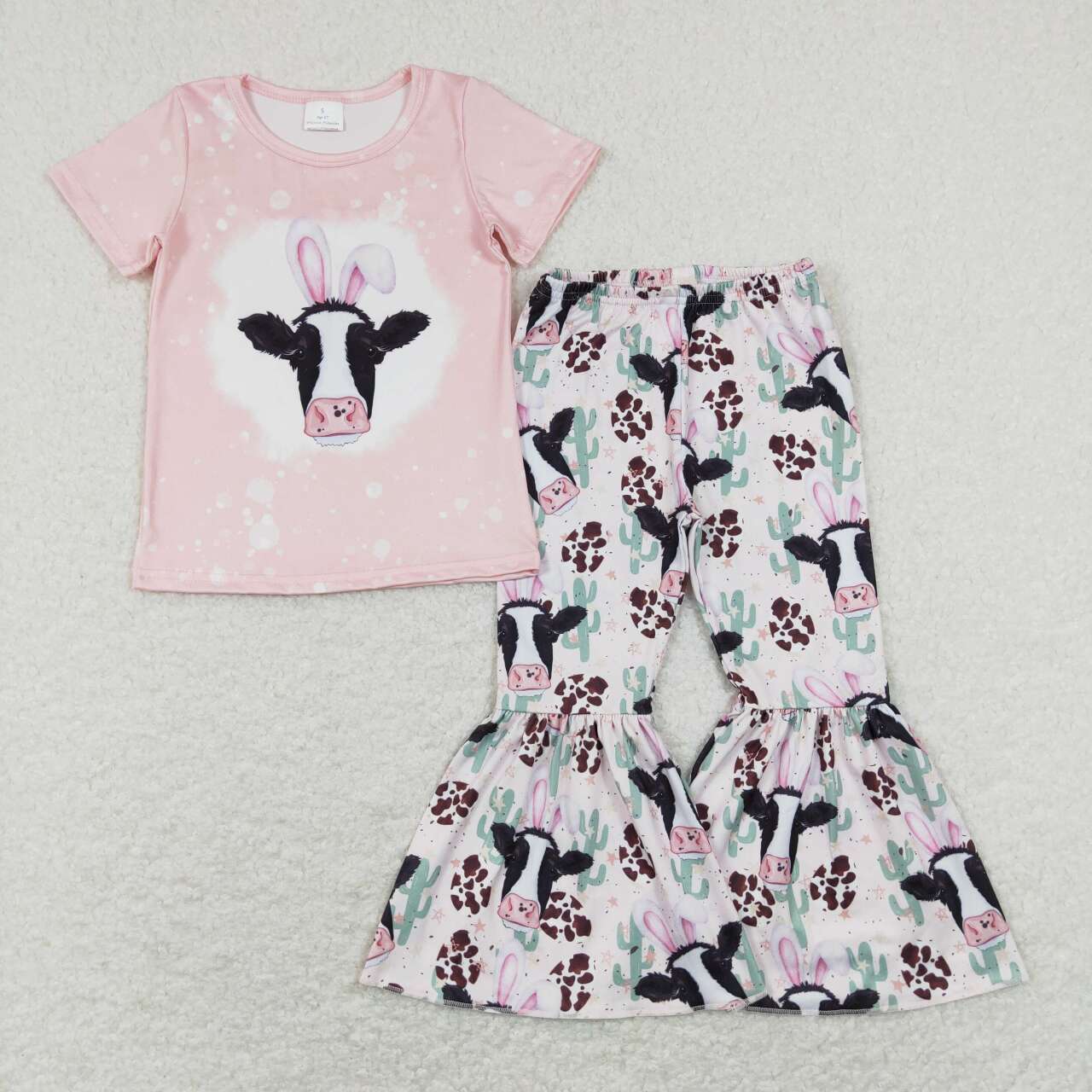 GSPO1152 Cactus Rabbit Ears Cow Pink Short Sleeve Pants Suit