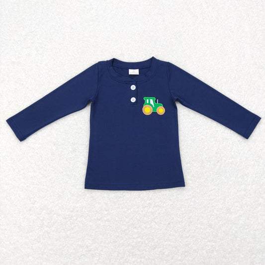 GT0355 Embroidered Tractor Dark Blue Long Sleeve Top