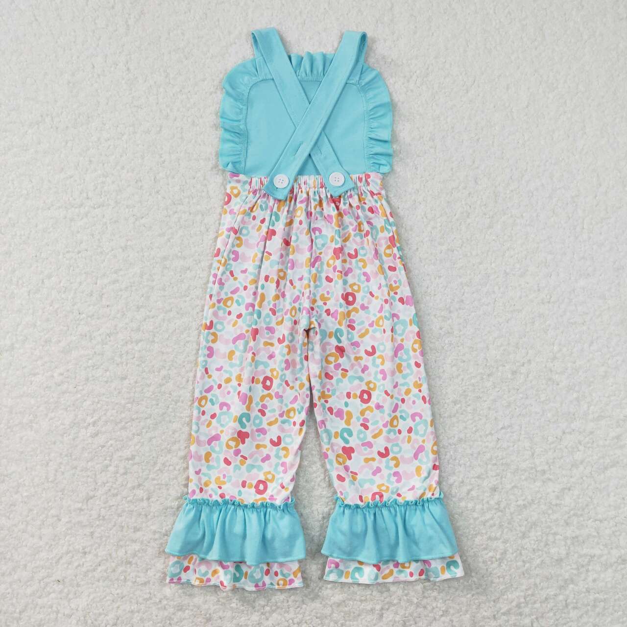 SR0966 Colorful leopard print blue lace overalls jumpsuit