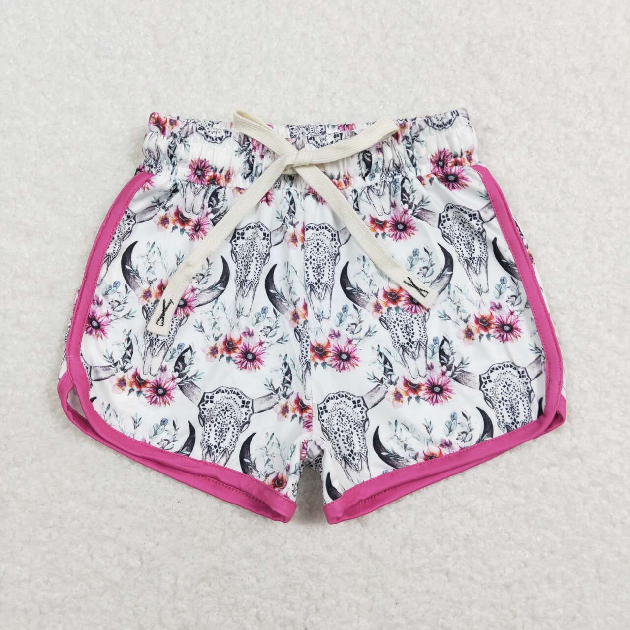 SS0122 Alpine cow head rose red edge white shorts