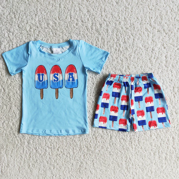 RTS 4th of July Baby Girls Boys USA Sibling Popsicle Shorts Clothes Sets