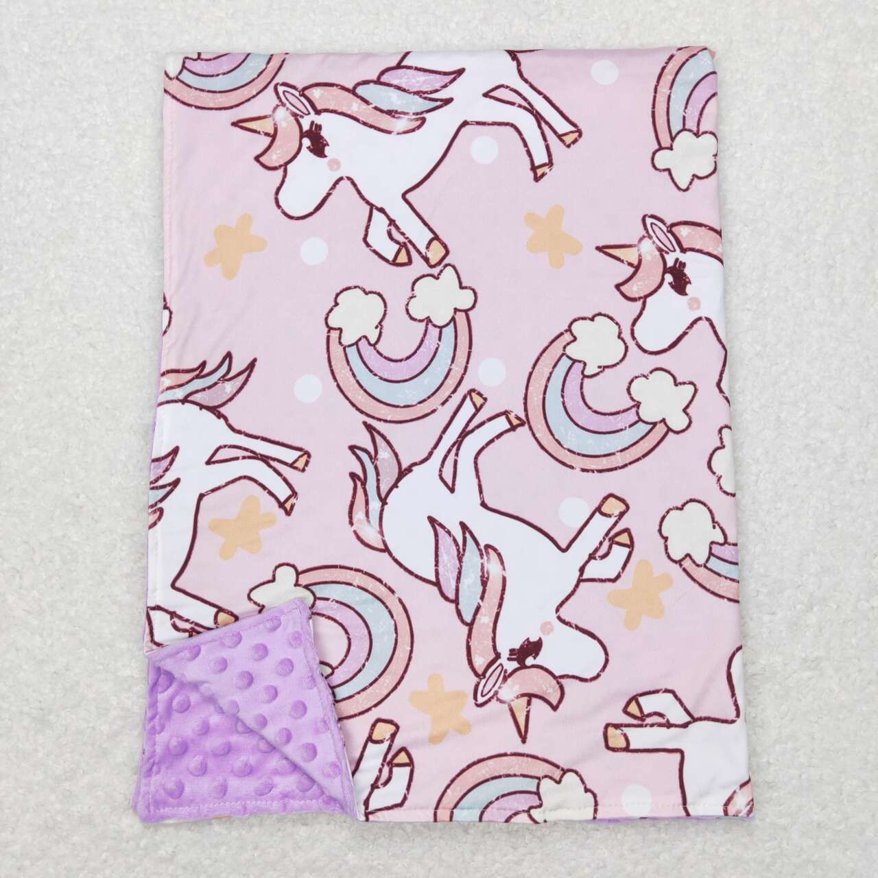 BL0100 Rainbow Unicorn Pink Purple Baby Blanket