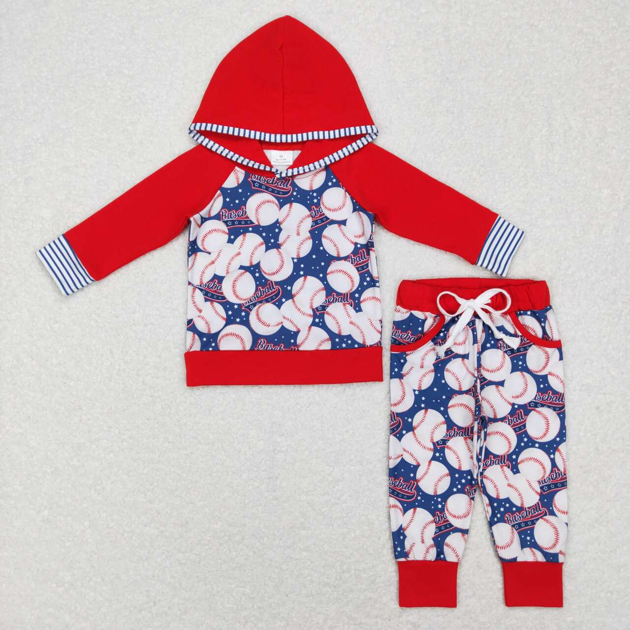 RTS NO MOQ（In Stock) BLP0386 baseball blue and red hooded long-sleeved pants suit