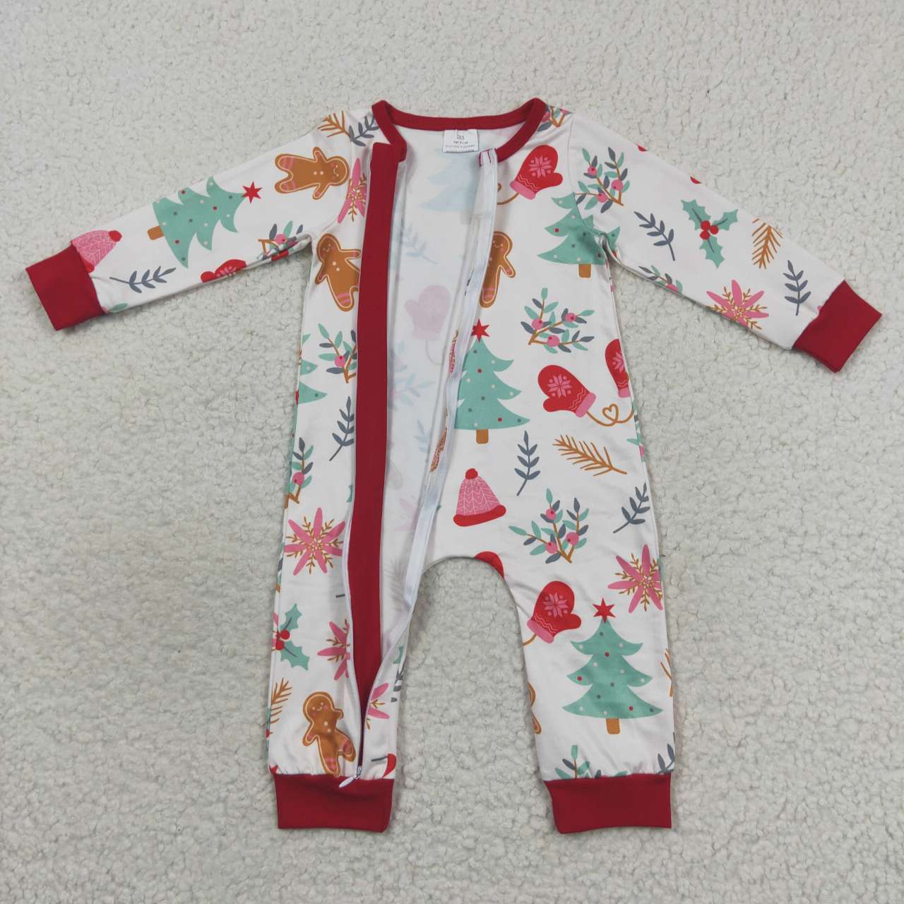 LR0522 Christmas Tree Gingerbread Man Long Sleeve Bodysuit