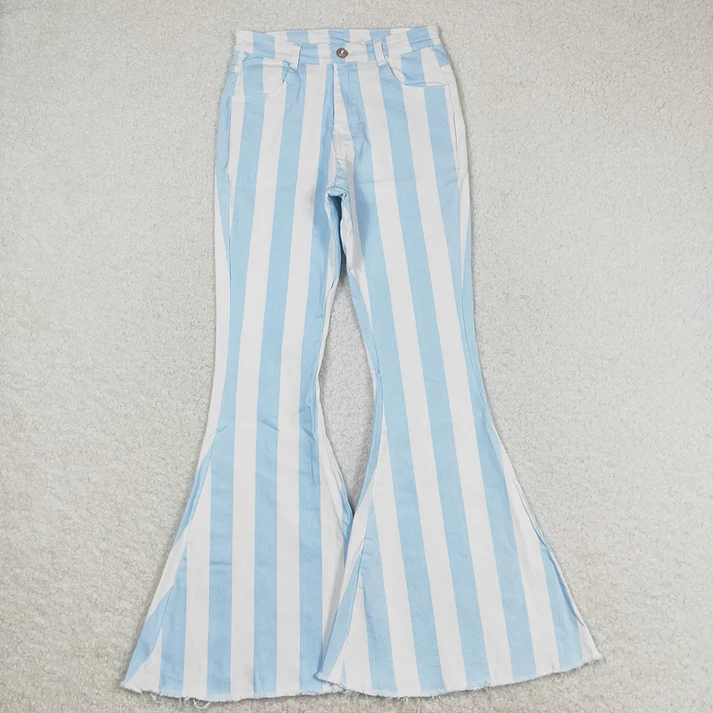 RTS NO MOQ Mommy and Me Mommy and Me Baby Girls Blue Stripes Bell Flare Denim Pants