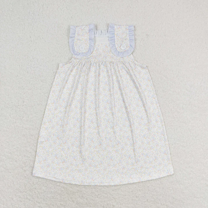 RTS Baby Girls Blue Small Flowers Sibling Sister Clothes Sets Dresses