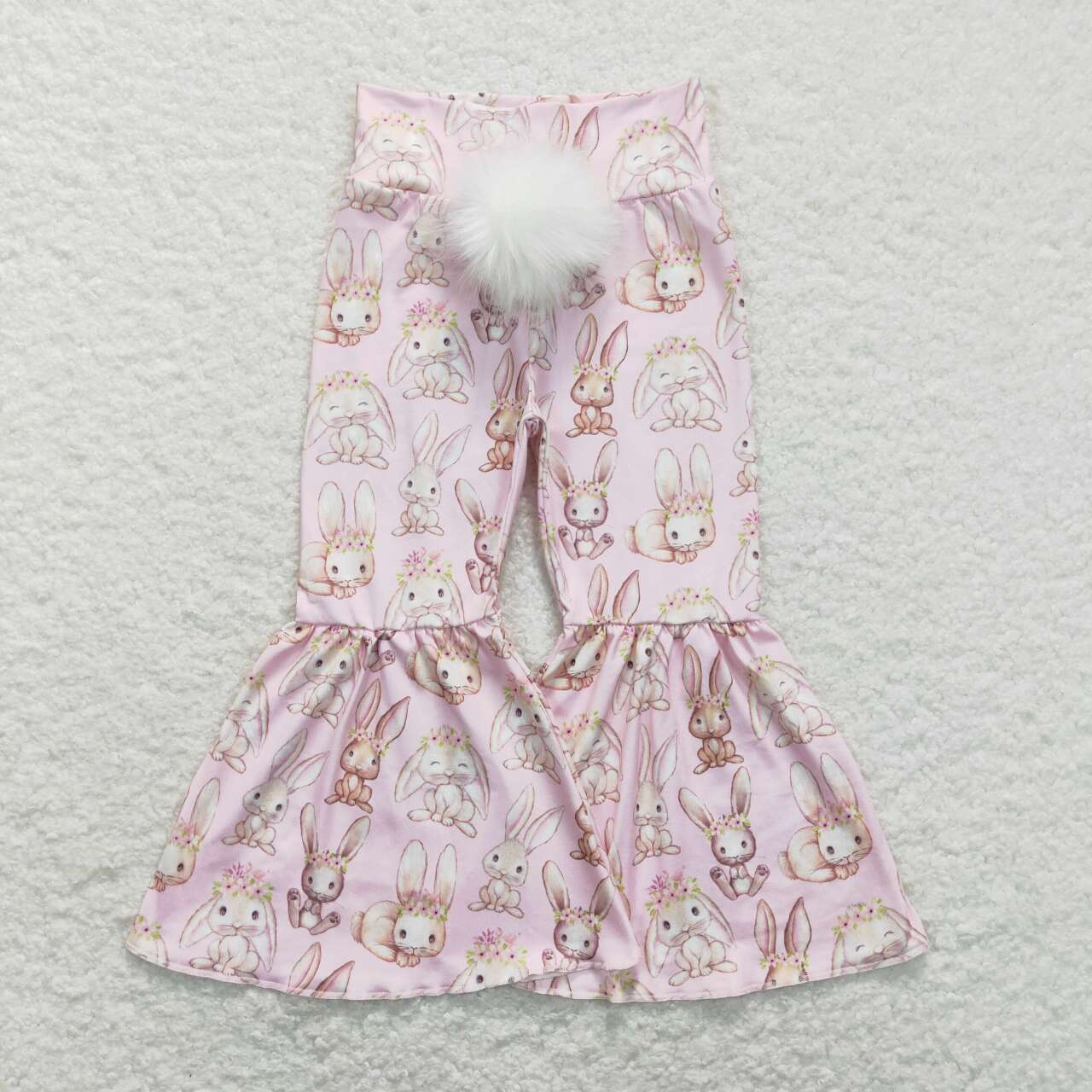 P0387 Flower bunny fur ball tail pink trousers