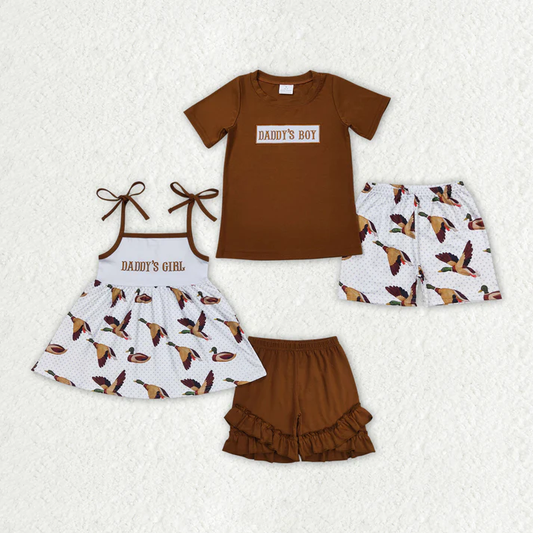 RTS Baby Girls Daddy's Father's Day Duck Summer Sibling Shorts Clothes Sets