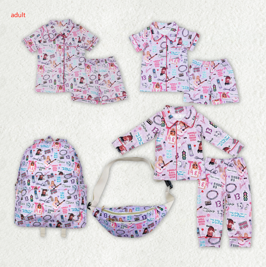 RTS NO MOQ  HOT SELL Large purple backpack Purple short-sleeved shorts pajama set