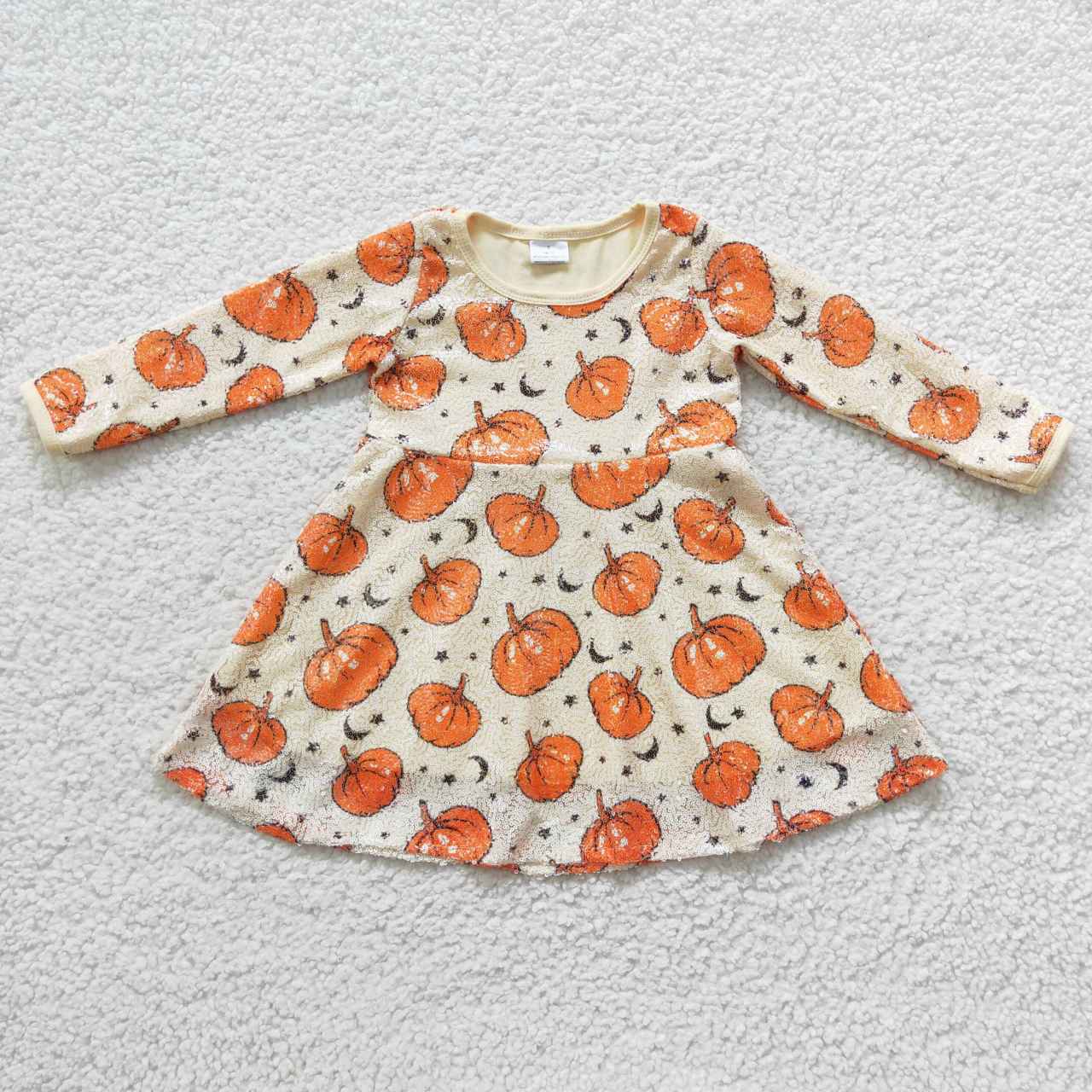 GLD0271 Orange Pumpkin Sequin Long Sleeve Dress