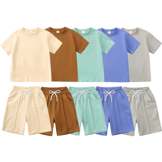 Custom moq 3 eta 7/8week moq 5 eta /4/5week Boys short sleeve shorts suit