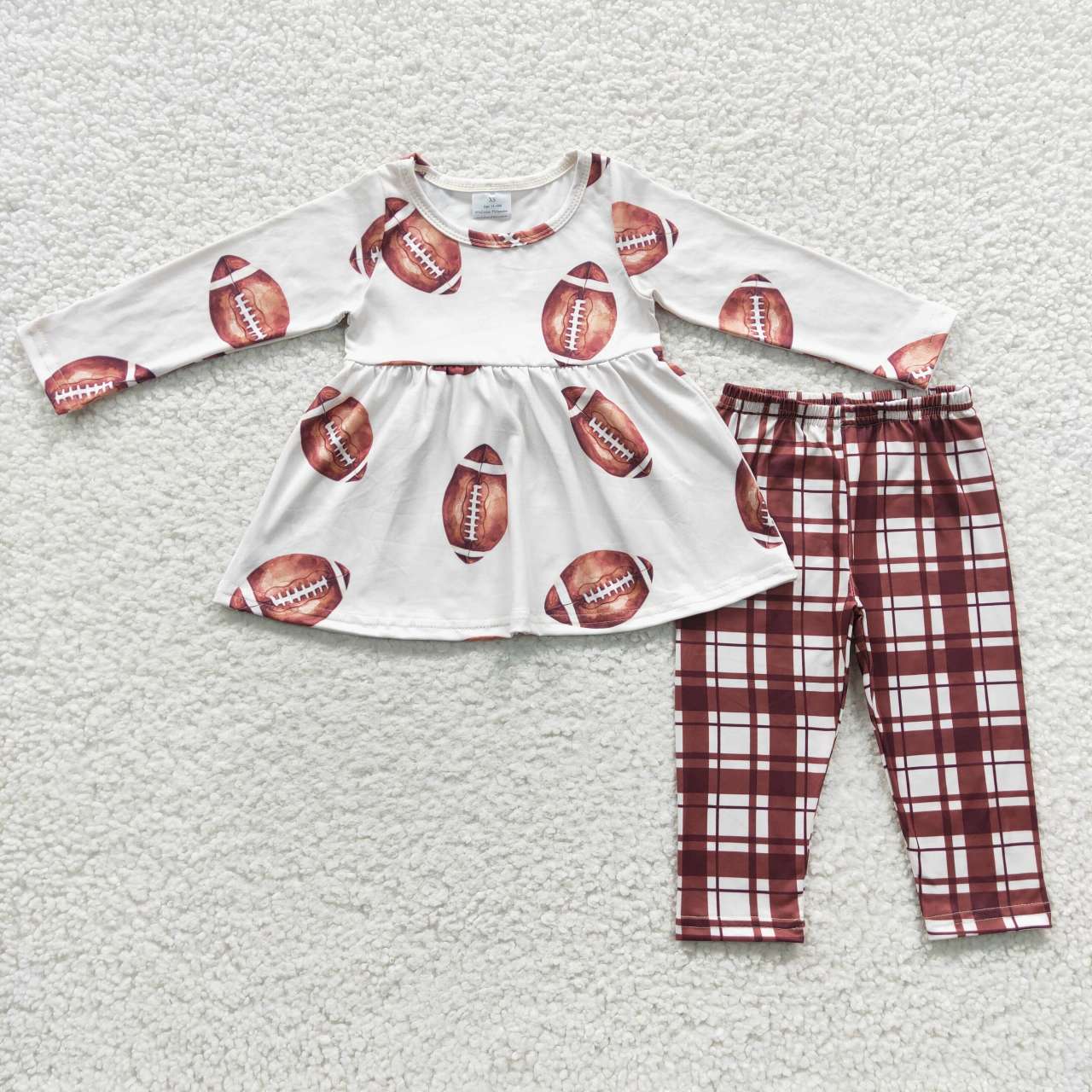 RTS NO MOQ（In Stock ) GLP0429 Rugby Beige Long Sleeve Brown Plaid Trouser Set
