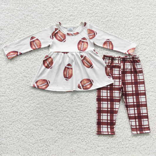 GLP0429 Rugby Beige Long Sleeve Brown Plaid Trouser Set