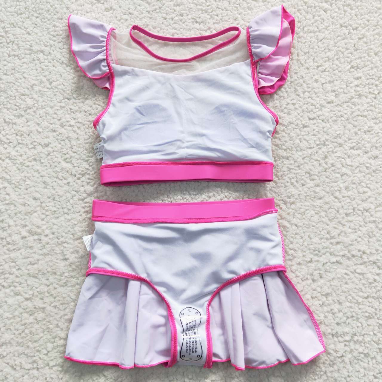 S0146 Princess Pink Short Sleeve Skirt Swimsuit Set