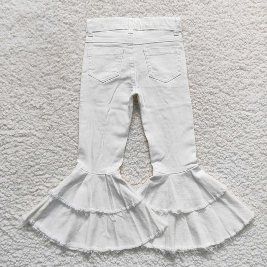 P0129 White double layer lace denim trousers