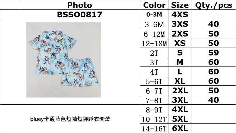 RTS  BSSO0817bluey cartoon blue short-sleeved shorts pajamas set