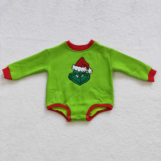 LR0277 Christmas embroidered grinch green long-sleeved jumpsuit