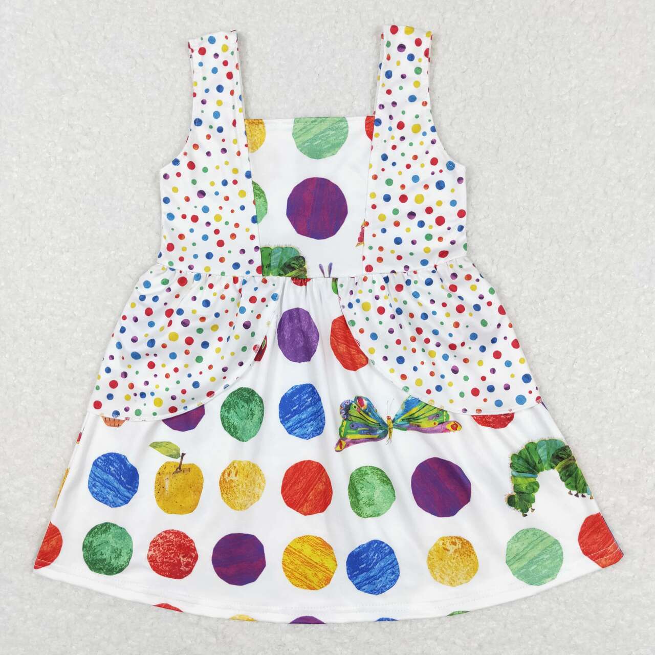 GSD0545 Cartoon caterpillar apple colorful polka dot lace sleeveless dress