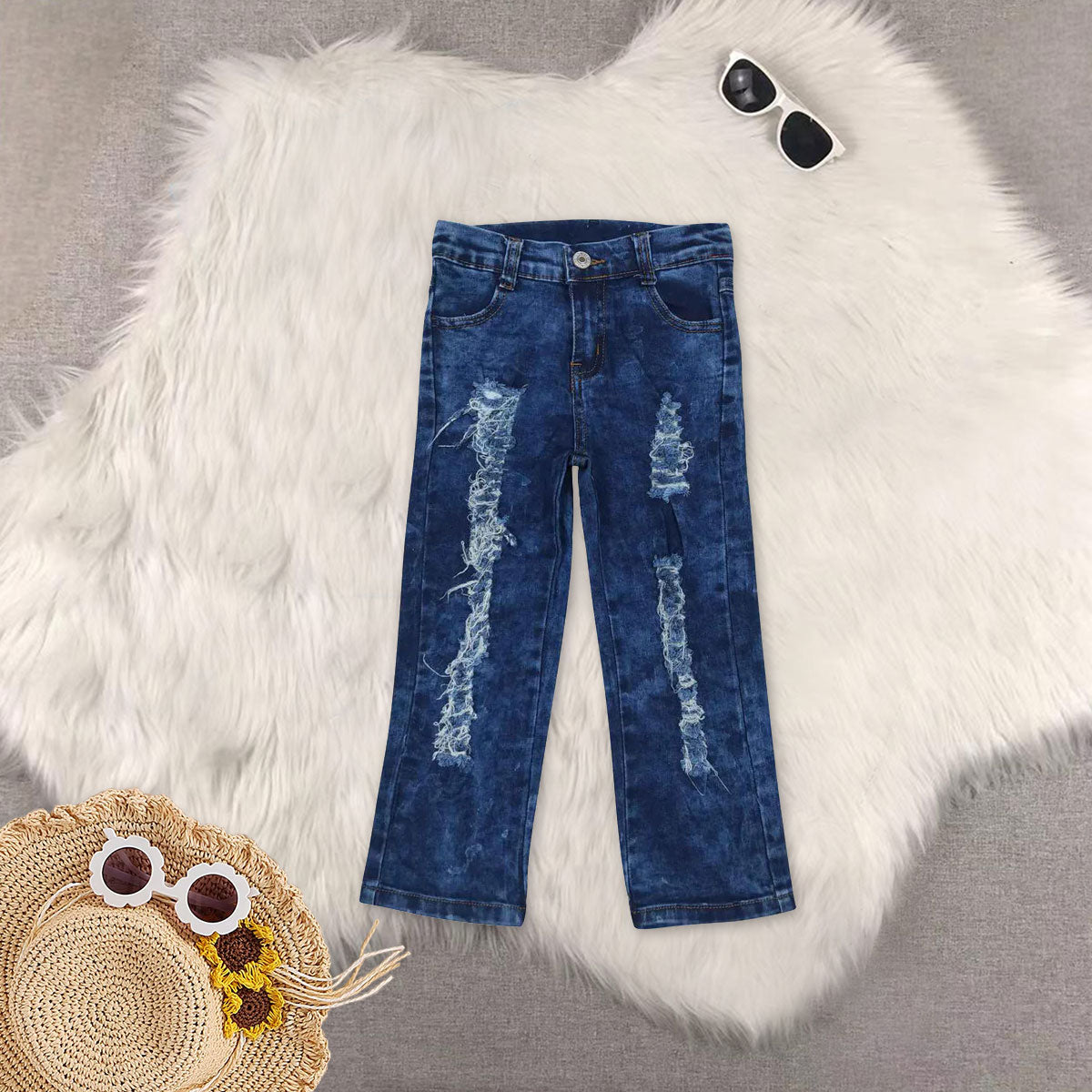 RTS NO MOQ Sibling Baby Girls and boy Clothes Jeans: Flared & Ripped