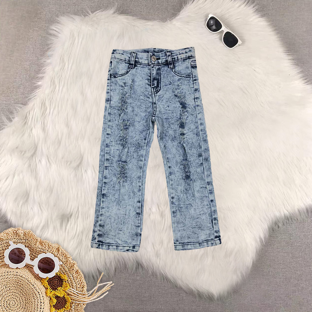 RTS NO MOQ Sibling Baby Girls and boy Clothes Jeans: Flared & Ripped