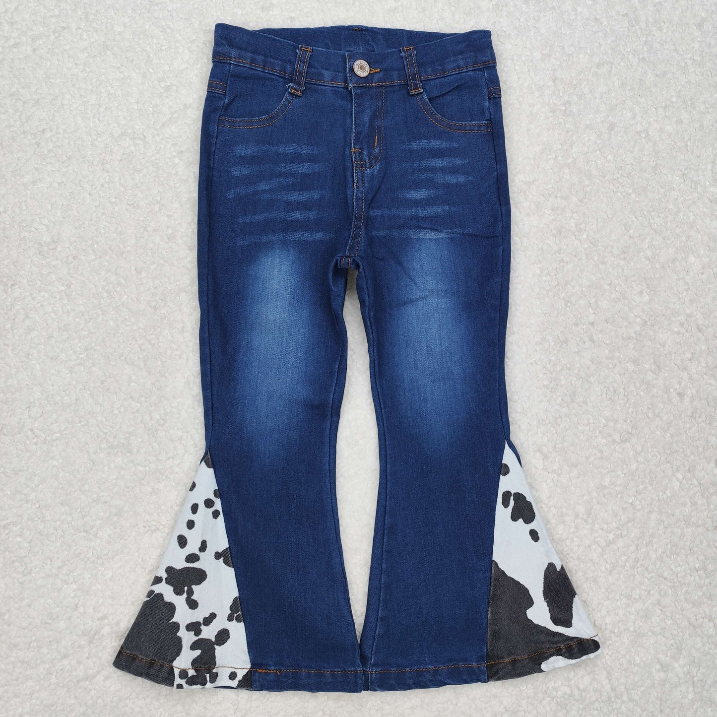 RTS NO MOQ ETA 5/7days Arrived P0304 black and white ink pattern splicing blue bleached denim trousers