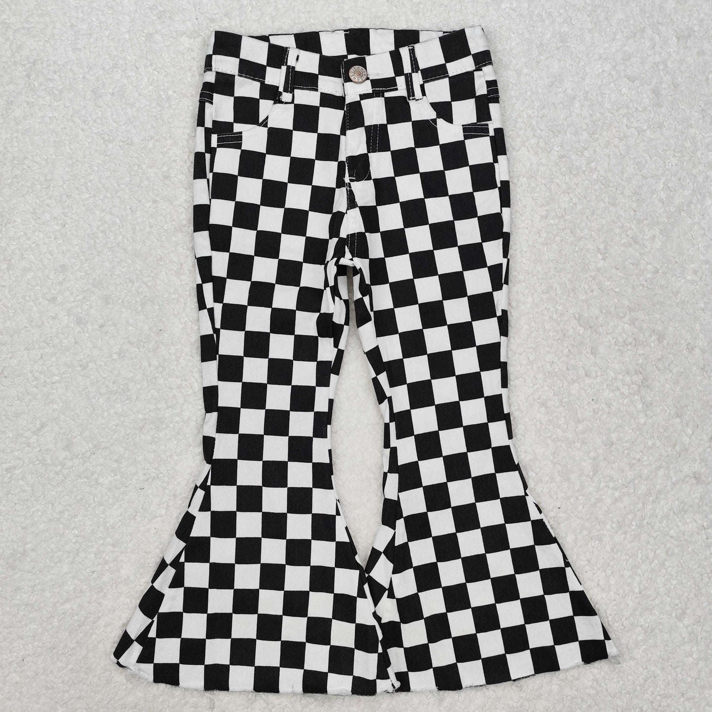 RTS NO MOQ（In Stock) P0349 Black and white plaid denim trousers