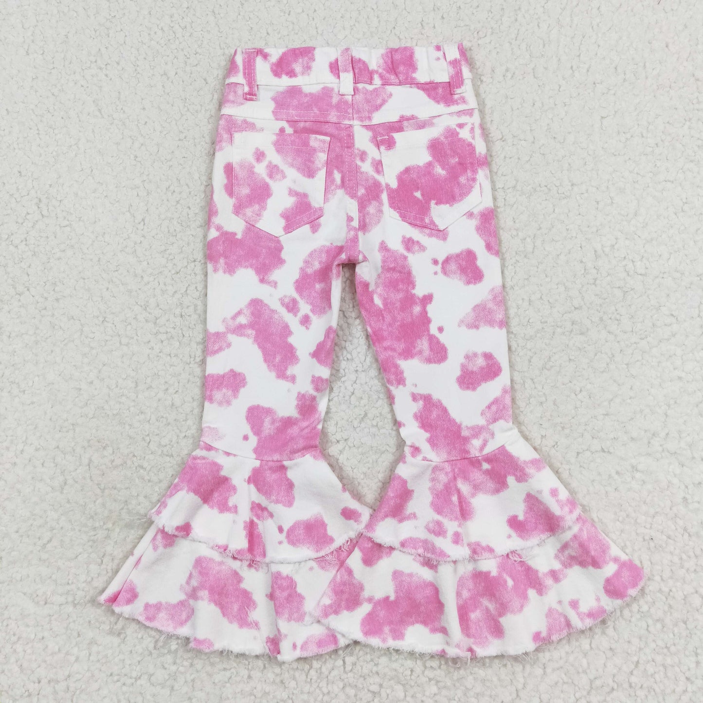 rts no moq P0406 Pink and white cow pattern denim pants