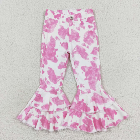 rts no moq P0406 Pink and white cow pattern denim pants