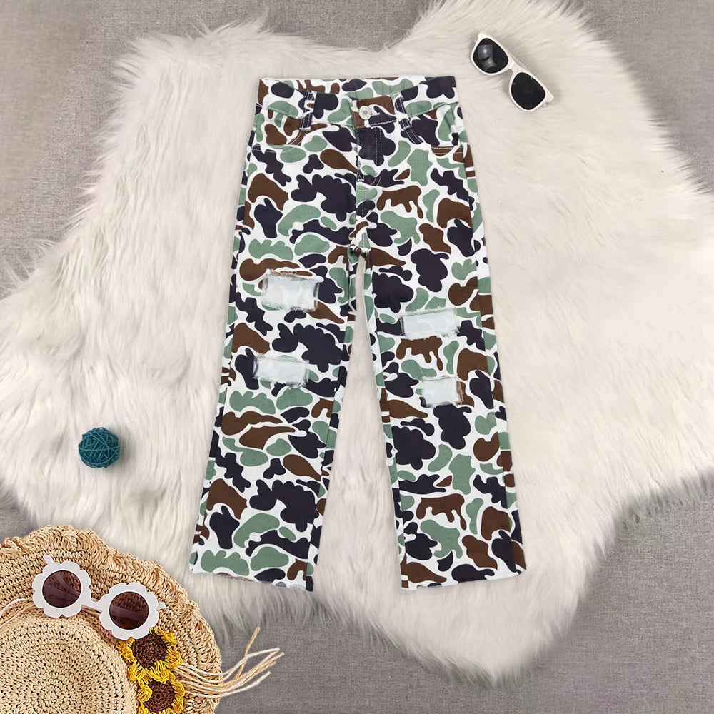 RTS NO MOQ Baby Girls boys Clothes camouflageJeans: Flared & Ripped