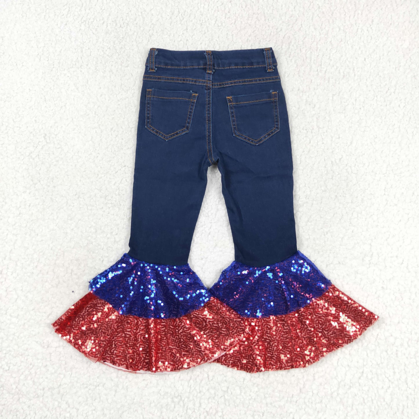 P0430 Red and blue sequined dark blue denim trousers