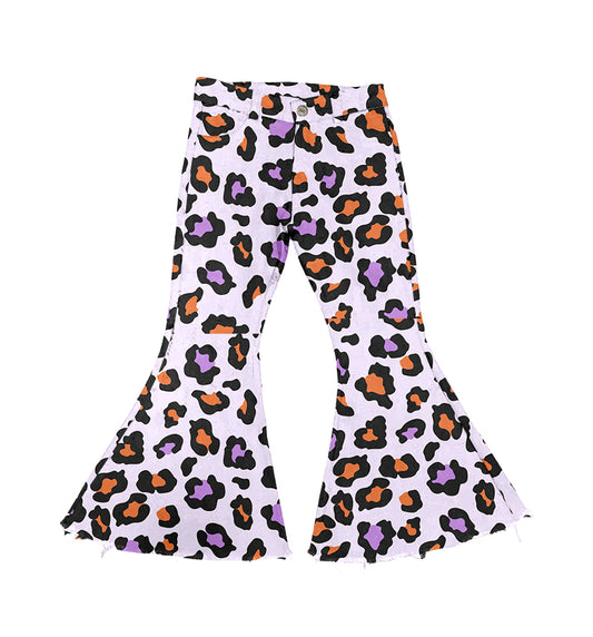 P0470 no moq pre-order baby girl clothes leopard print girl bell bottom pant jeans pant-2024.5.16