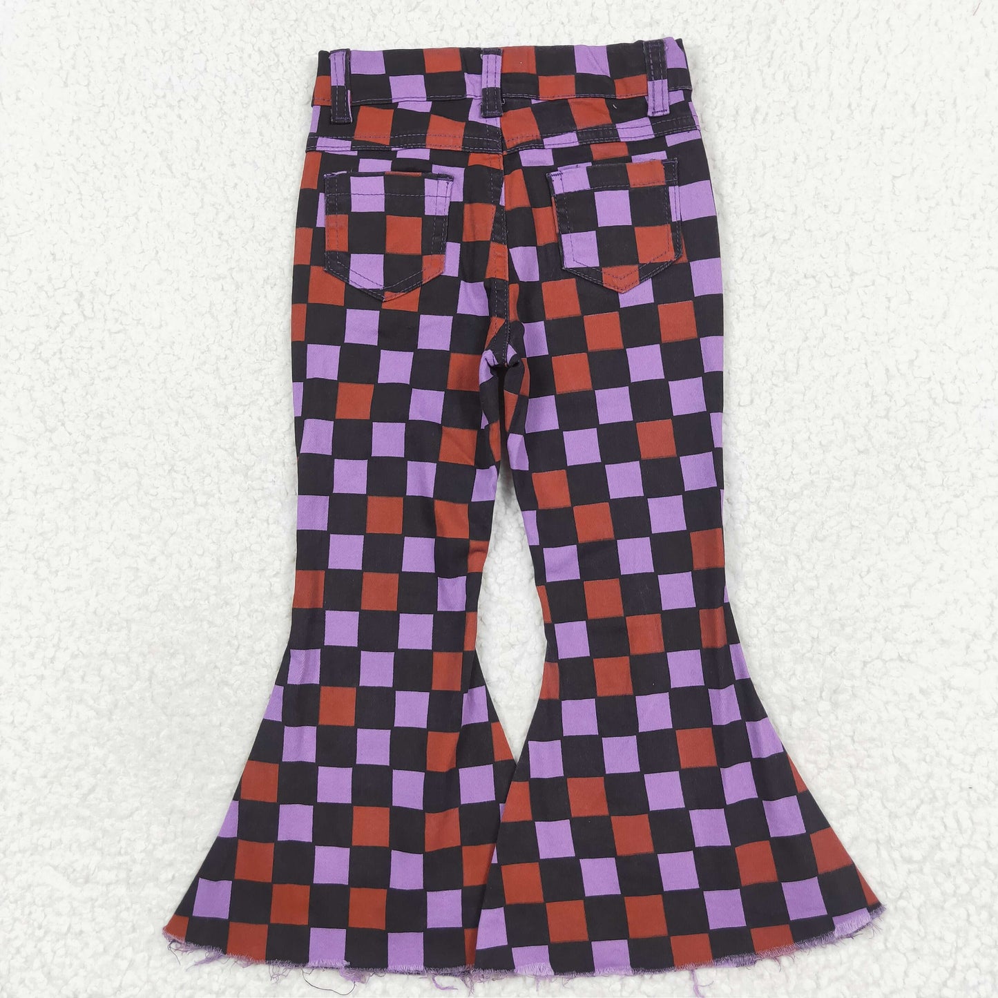 rts no moq P0471 Orange and purple plaid black denim pants