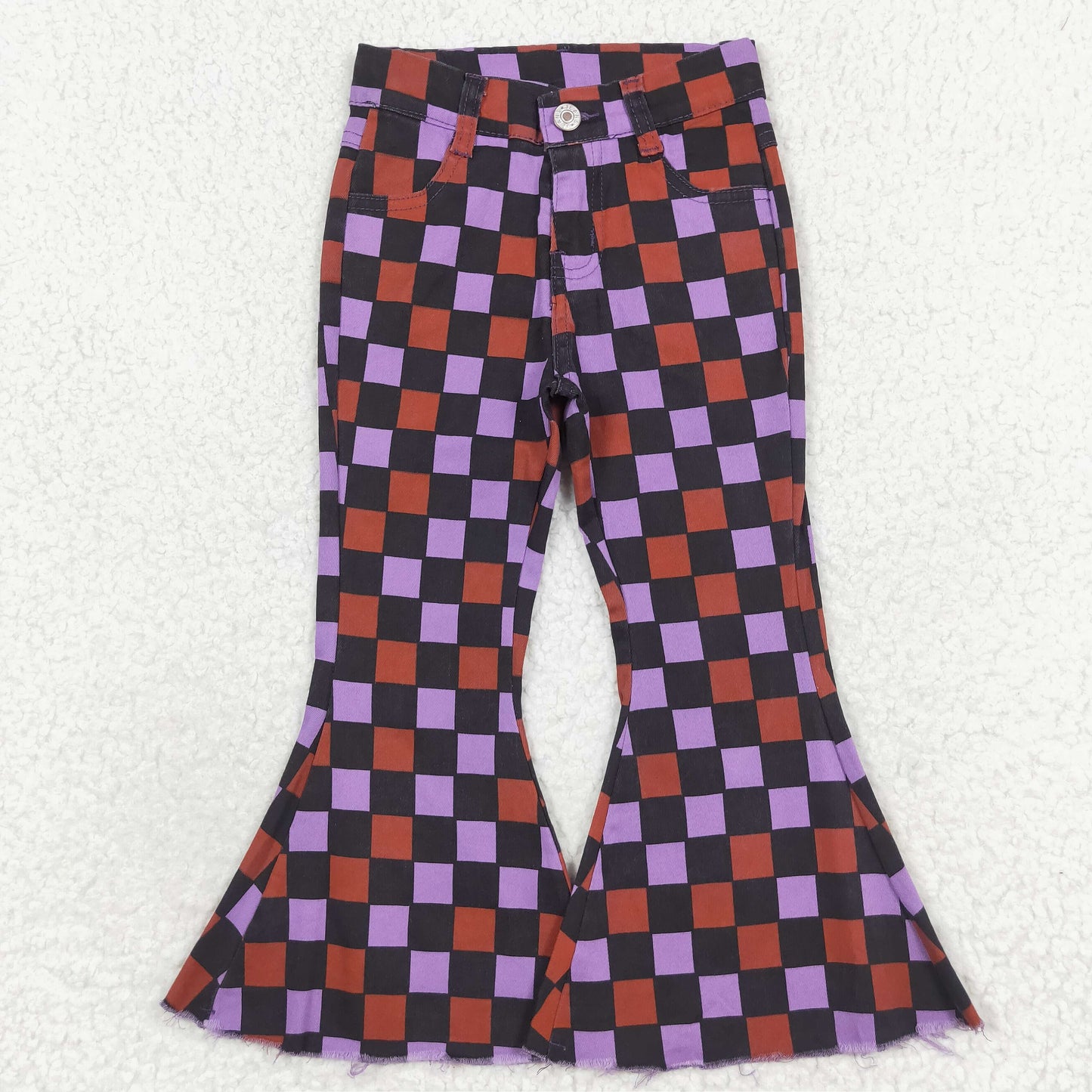 rts no moq P0471 Orange and purple plaid black denim pants