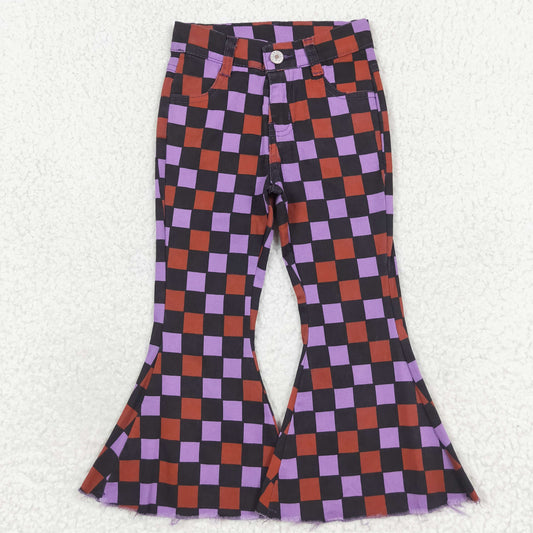 rts no moq P0471 Orange and purple plaid black denim pants