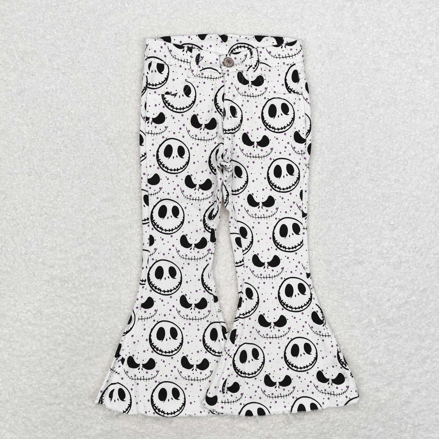 RTS NO MOQ P0488 The Nightmare Before Christmas smiley face white denim trousers