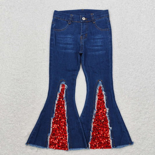 RTS NO MOQ P0532 Red sequin dark denim trousers