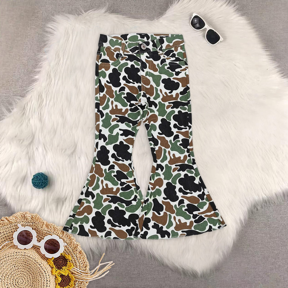 RTS NO MOQ Baby Girls boys Clothes camouflageJeans: Flared & Ripped