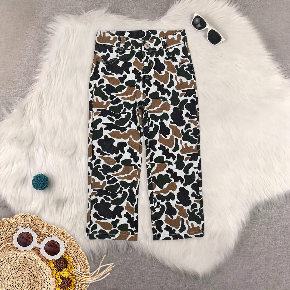 RTS NO MOQ Baby Girls boys Clothes camouflageJeans: Flared & Ripped