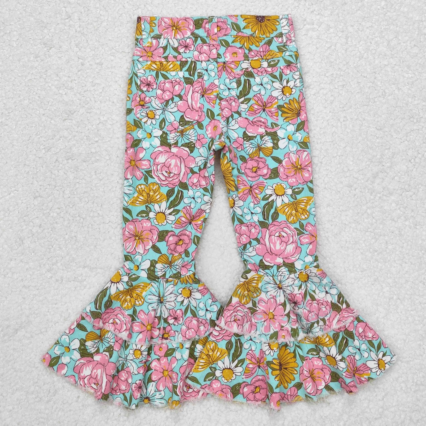 RTS NO MOQ ETA 5/7days Arrived P0633 Pink and yellow floral green denim trousers