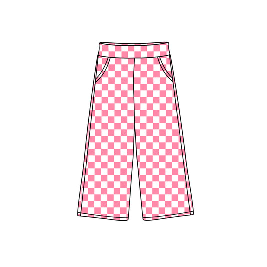 no moq P0694 pre-order baby girls clothes pink and white plaid long pants-2024.10.10