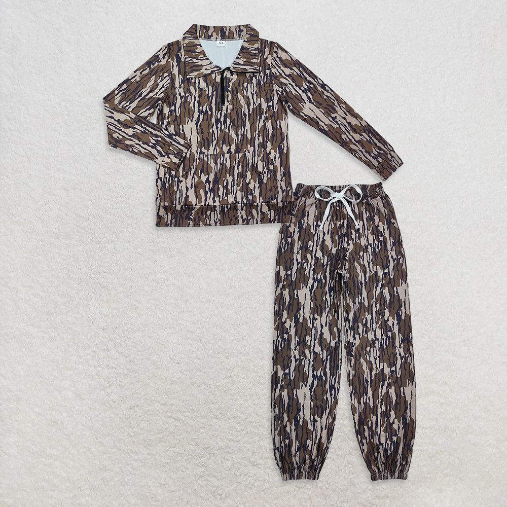 RTS NO MOQ Sibling Adults women clothes yoga camouflage Long Sleeve pants sets