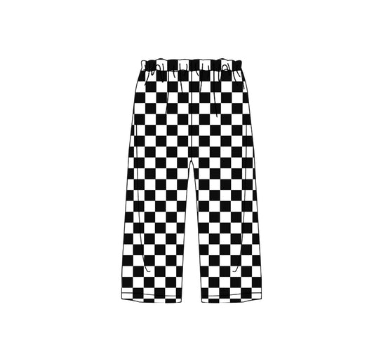 NO MOQ P0729 pre-order baby girls clothes black and white plaid long pants -2024.12.5